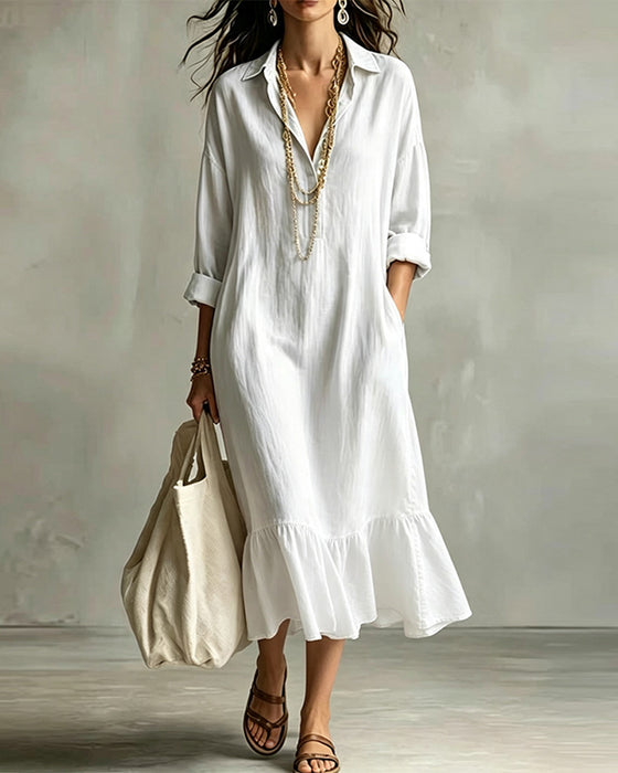 Kleid Hemdkragen Einfarbig