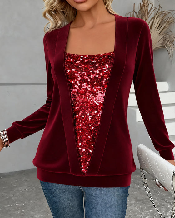 Top Fake Zwei Teile Glitzer Langarm