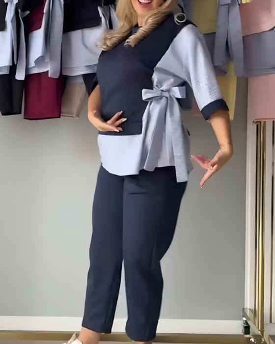 Zweiteiler gestreift Patchwork asymmetrisch