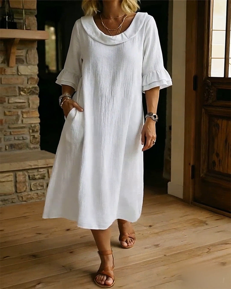 Kleid Locker Doppellagig Rüsche Halbarm