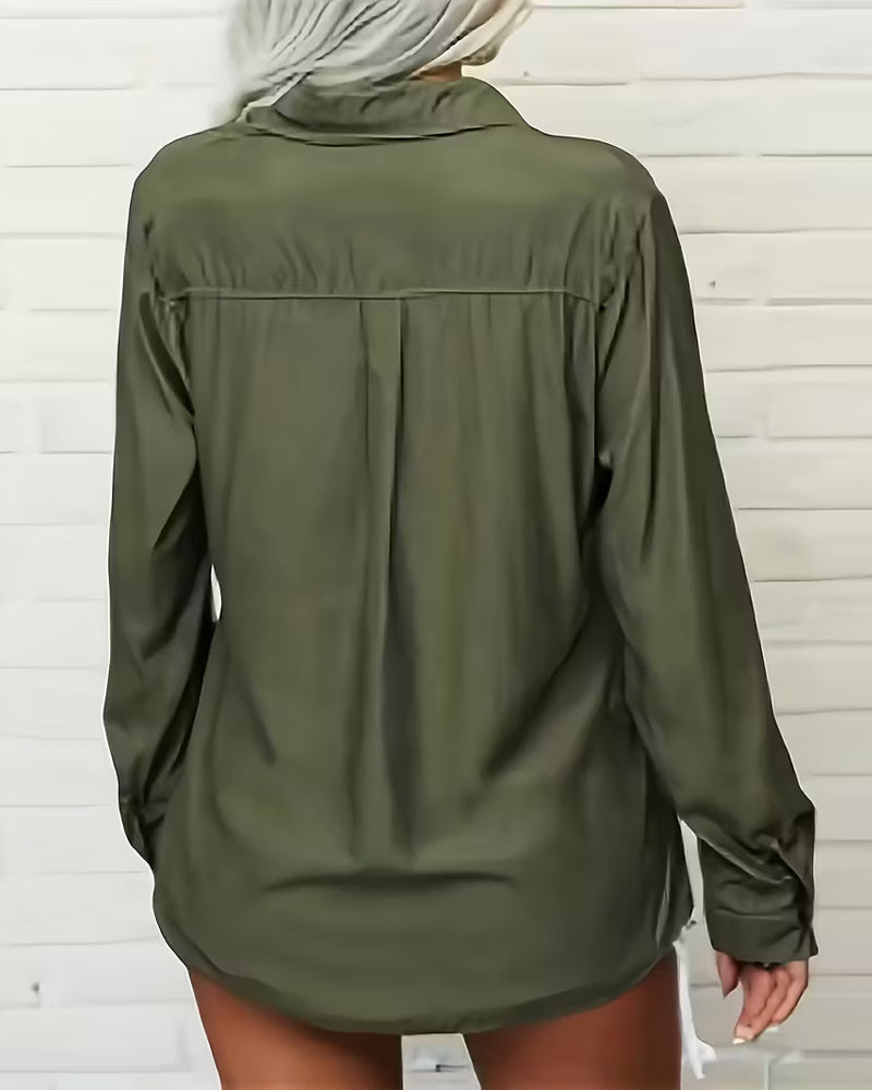 Damen Hemd Mit Doppelter Tasche Detail, Einfarbiges Design