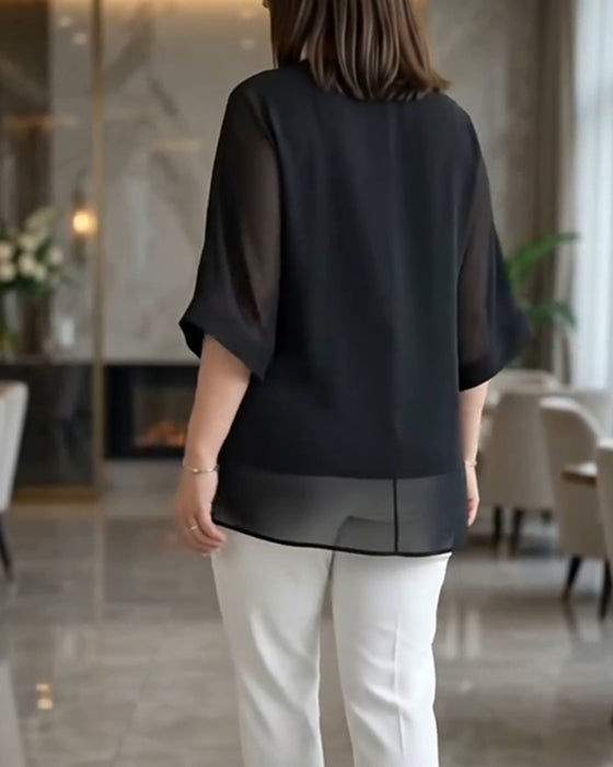 Bluse V-Ausschnitt Durchsichtig Gaze Locker