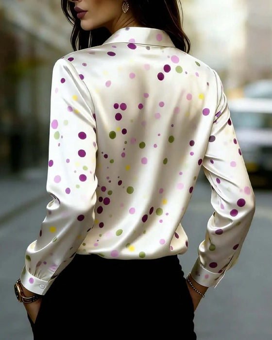 Bluse Tupfen Langarm Gerafft