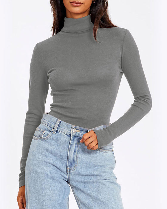 Top Einfarbig Halb Turtleneck Unterzieh
