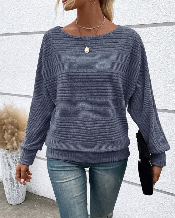 Einfarbiges Langarmshirt mit Rundhals und Streifen