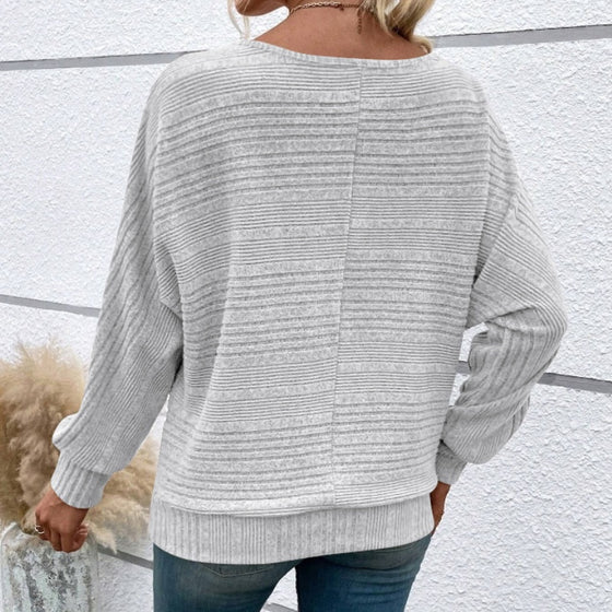 Einfarbiges Langarmshirt mit Rundhals und Streifen