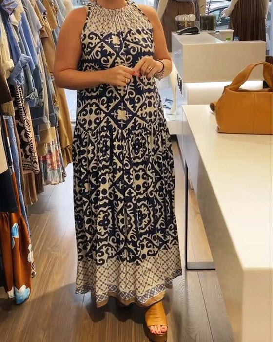 Kleid Ärmellos Rundhals Gerafft Weiter Rock