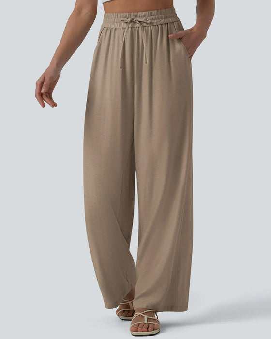 Hose Elastische Taille Breites Bein Binden Freizeit