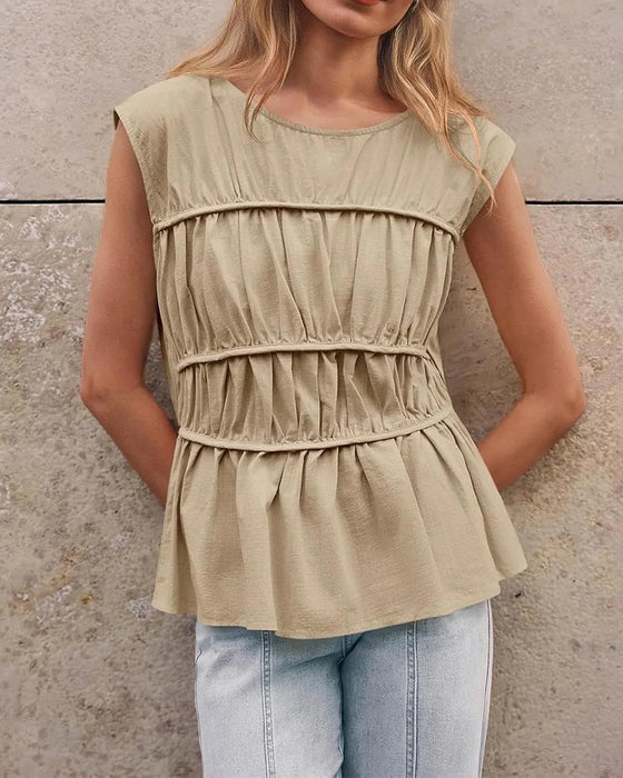 Bluse Rundhals Gerafft Taille