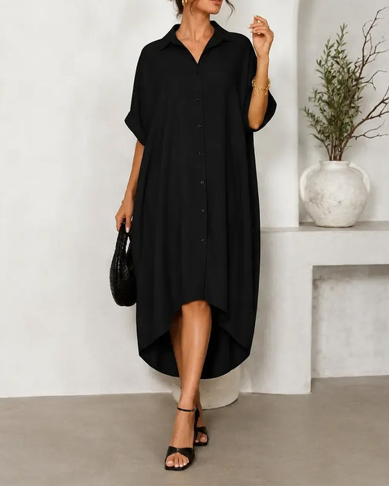 Kleid Revers Kragen Knopf Unregelmäßig