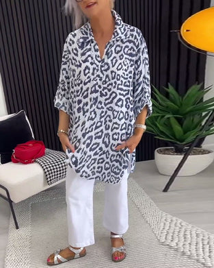 Bluse Revers Leopardenmuster