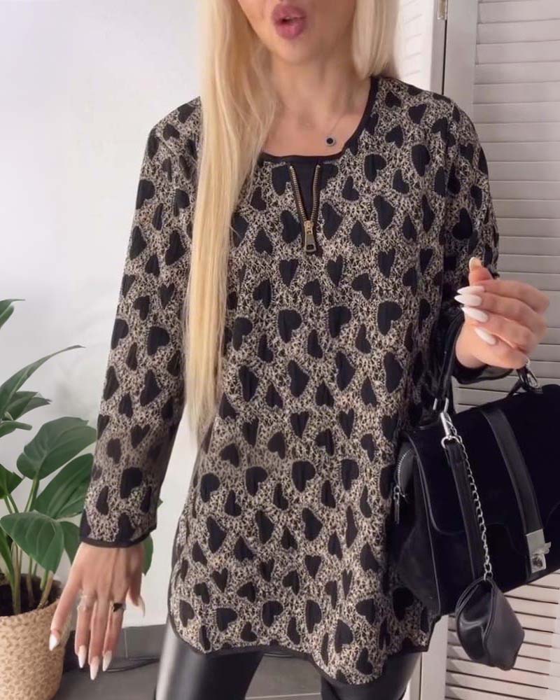 Top mit Herz-Print und Reißverschluss vorne