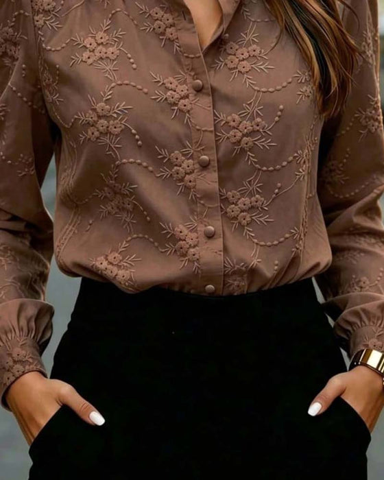 Bluse Puffärmel Mandarin Kragen
