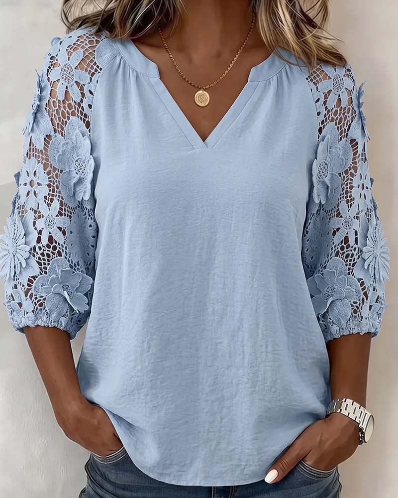 Bluse Blumen Patchwork Lässig