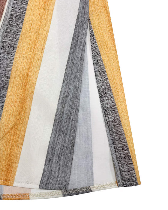 Kleid Lässig Gestreift Revers Midi-Länge