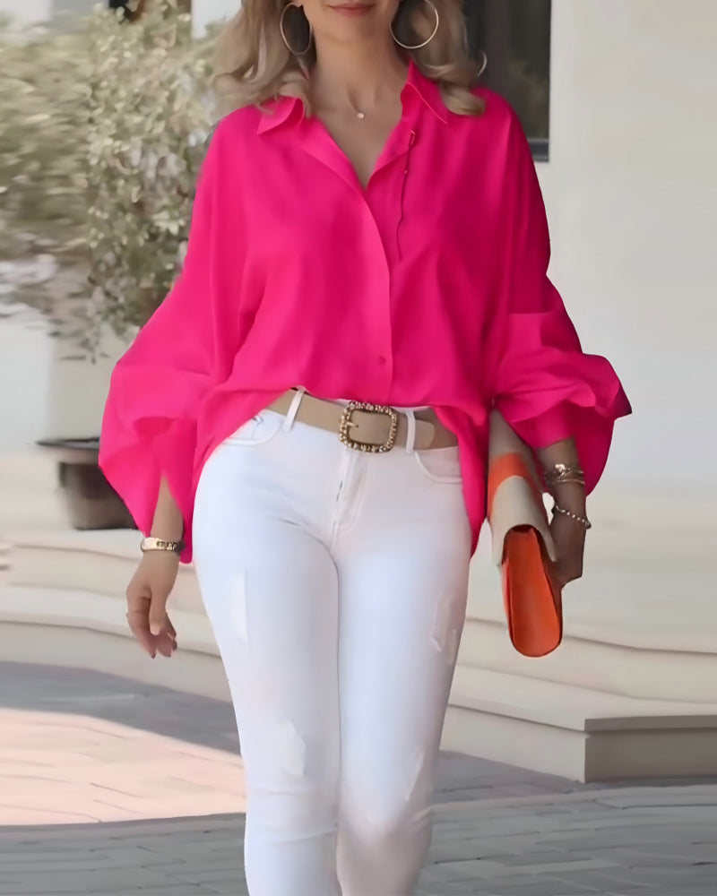 Hemd Puffärmel Elegant Mit Kragen