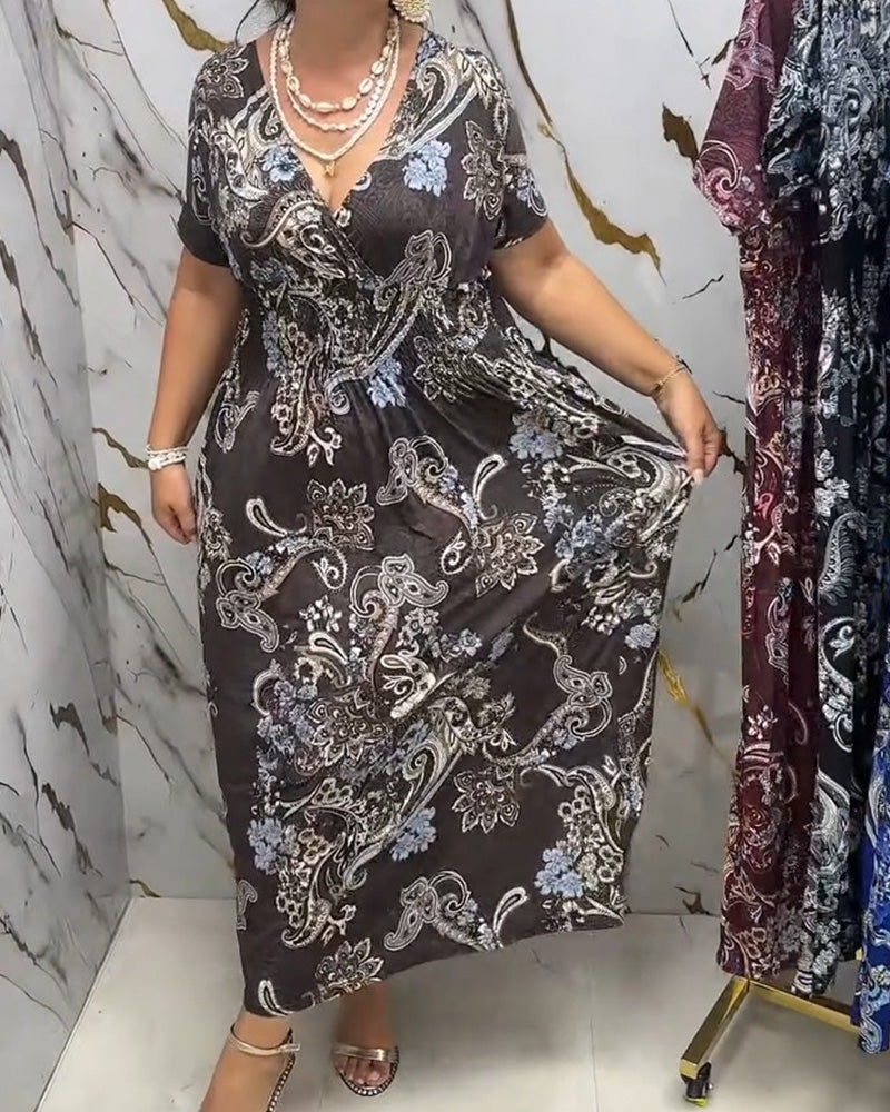 Kleid V-Ausschnitt Geblümt Tailliert Maxi