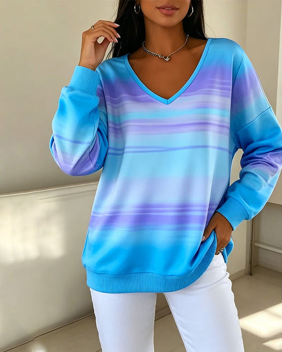 Sweatshirts V-Ausschnitt Langarm Ombre