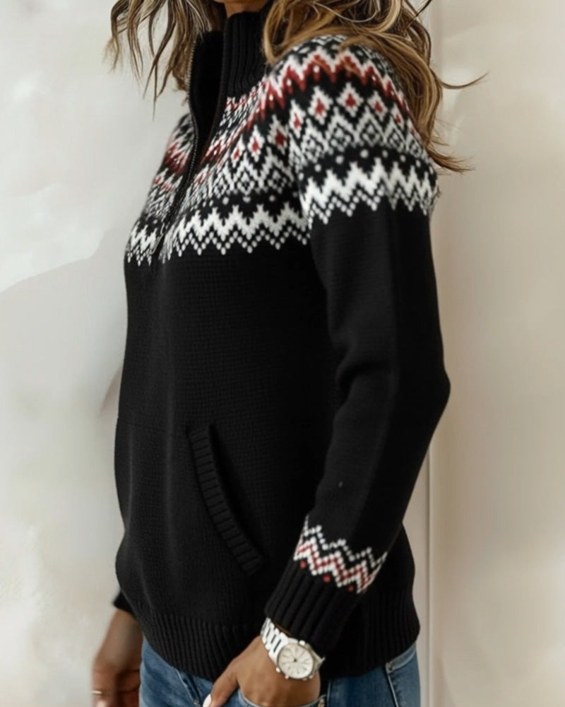 Pullover Vintage Halbreißverschluss Kragen