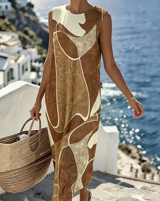 Kleid Rundhals Ärmellos Kontrastfarbe