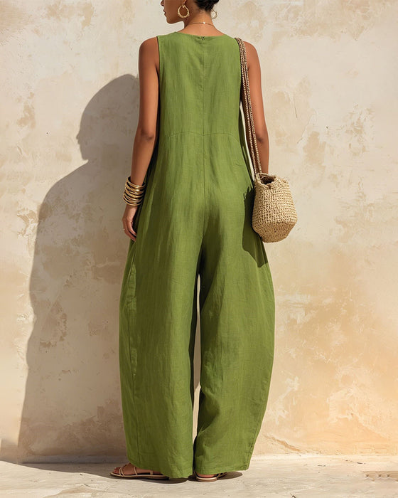 Jumpsuit Kleiner V-Ausschnitt Weit