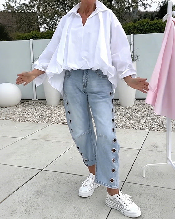 Bluse Im Oversized-Format Mit V-Ausschnitt Und Fallschulter