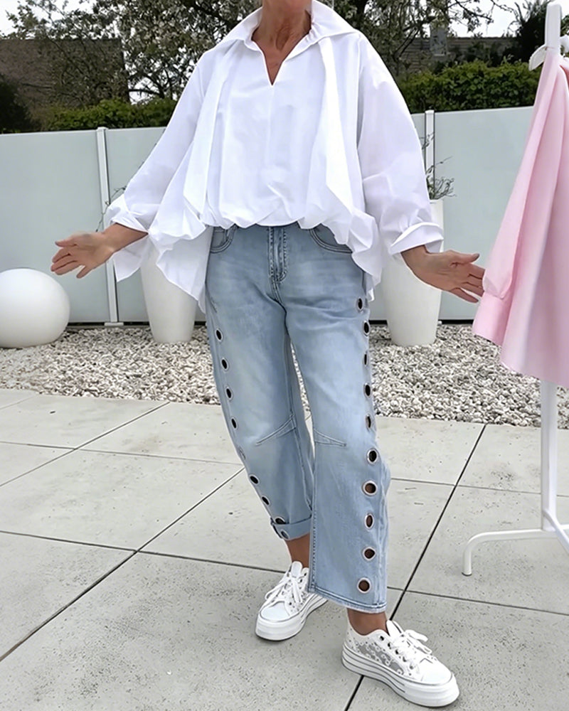 Bluse Im Oversized-Format Mit V-Ausschnitt Und Fallschulter