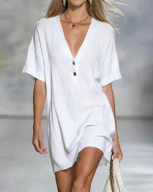 Kleid Minimalistisch V-Ausschnitt Knopf