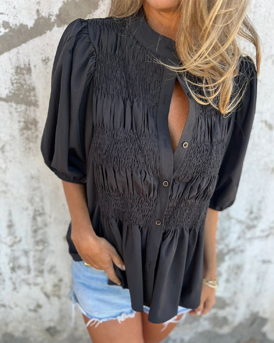 Bluse Casual Mode Kurzarm Einfarbig
