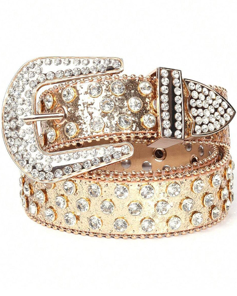 JASGOOD Gürtel Für Damen Und Herren Mit Strasssteinen, Bling Western Cowgirl Cowboy Genieteter Ledergürtel, Diamant Taillengürtel Für Jeans Und Hosen