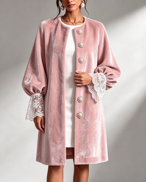 Jacke Patchwork Ärmel Knopf Trendy