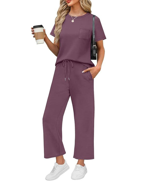 Set Einfarbig Kurzarm Und Lange Hose