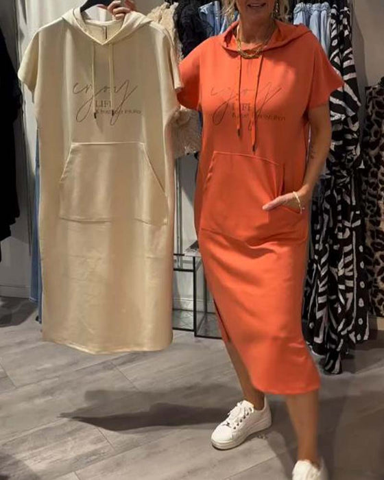 Kleid Mit Kapuze Casual Kordelzug