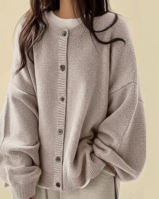 Cardigan Rundhals Geknöpft Pullover