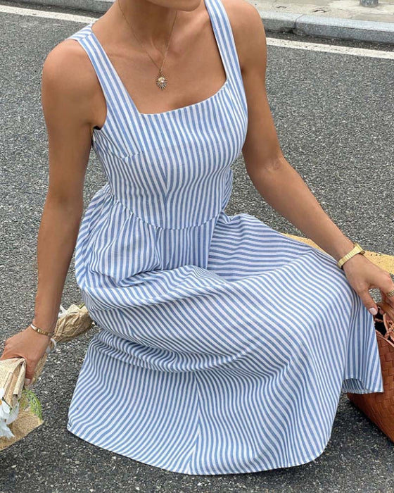 Kleid Ärmellos Gestreift A-Linie