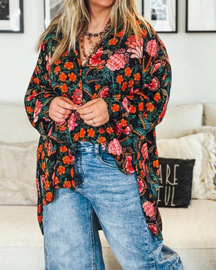 Hemd Blumenprint lockere Passform langärmlig