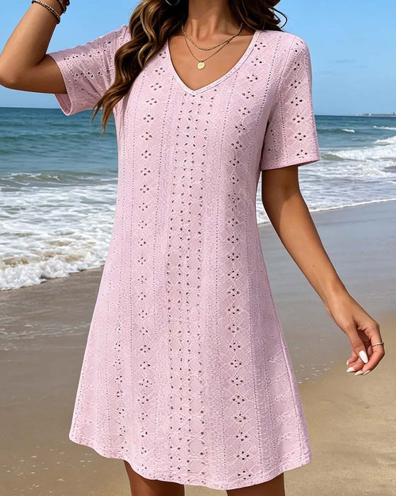 Kleid Hollow Out V-Ausschnitt Kurz