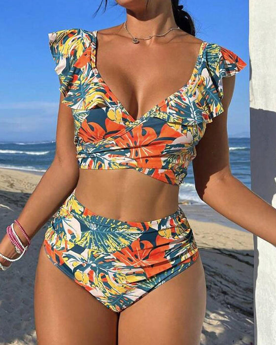 Rückenfreier Bikini-Badeanzug mit Rüschen