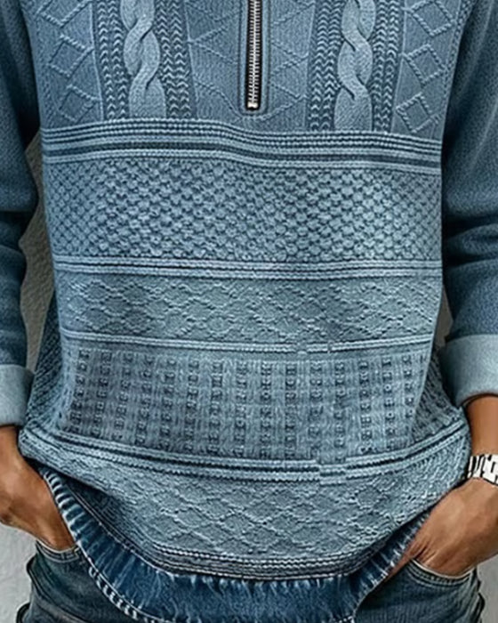 Hoodie Mit Halb-Zip Design, Kabelstrickmuster Und Casual Atmosphäre