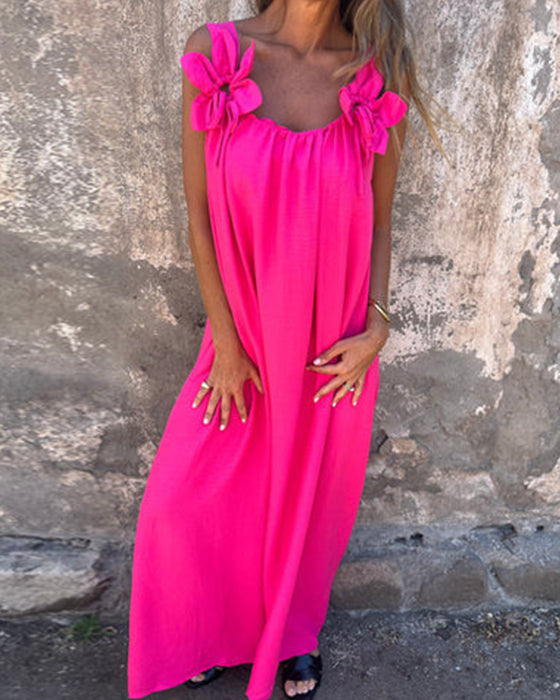Kleid Ärmellos Einfarbig Modisch Lang