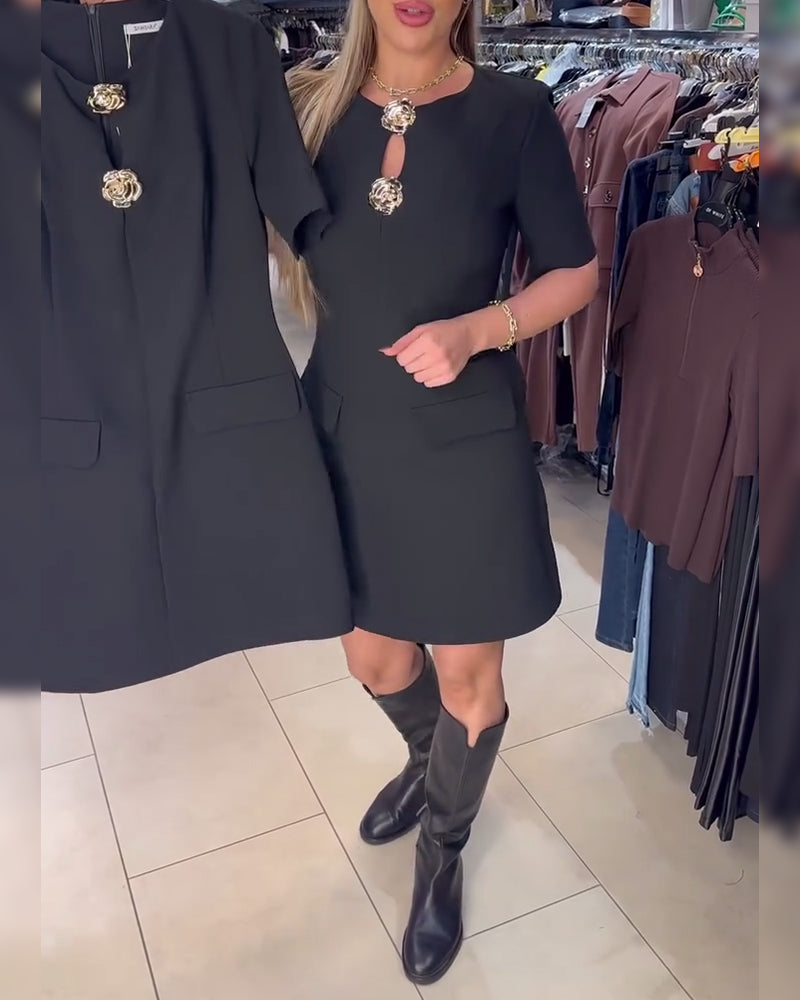 Kleid Metallschließe Figurbetont Kurzarm