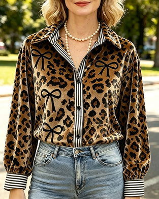 Bluse Leopard Druck Schleife