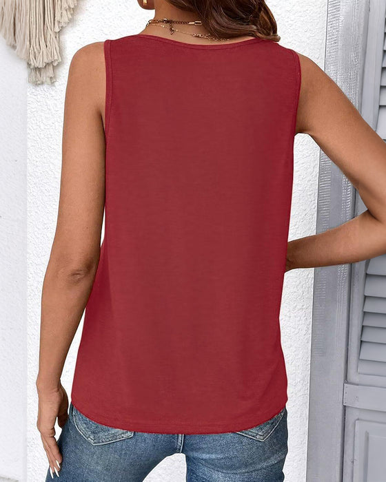 Tanktop Uni Farbe V-Ausschnitt Ärmellos Locker