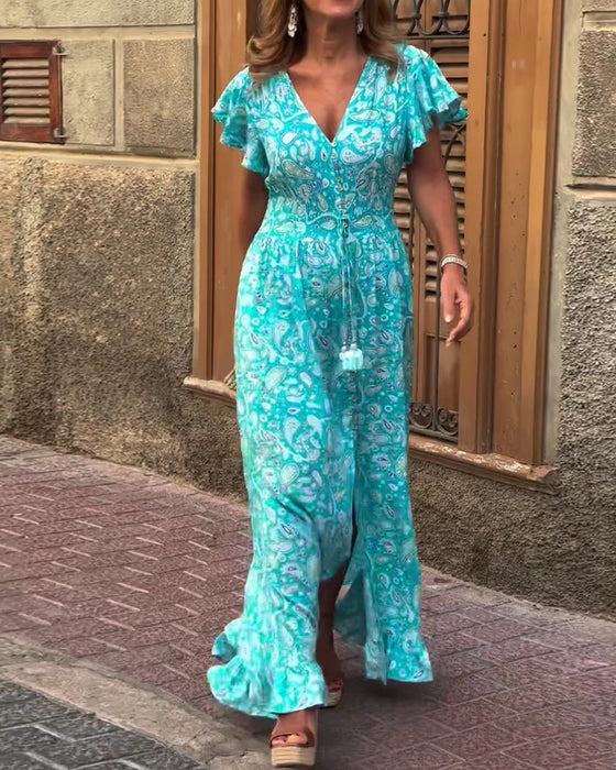 Kleid V-Ausschnitt Rüsche Schnürung