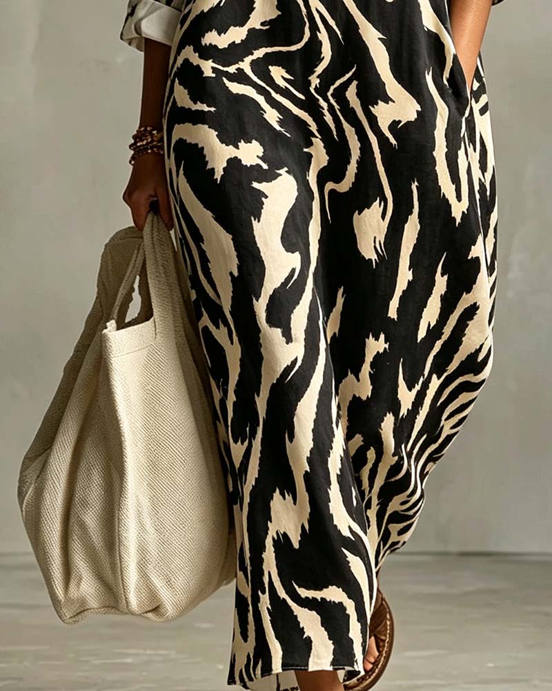 Hemdkleid Tiermuster Revers Tasche