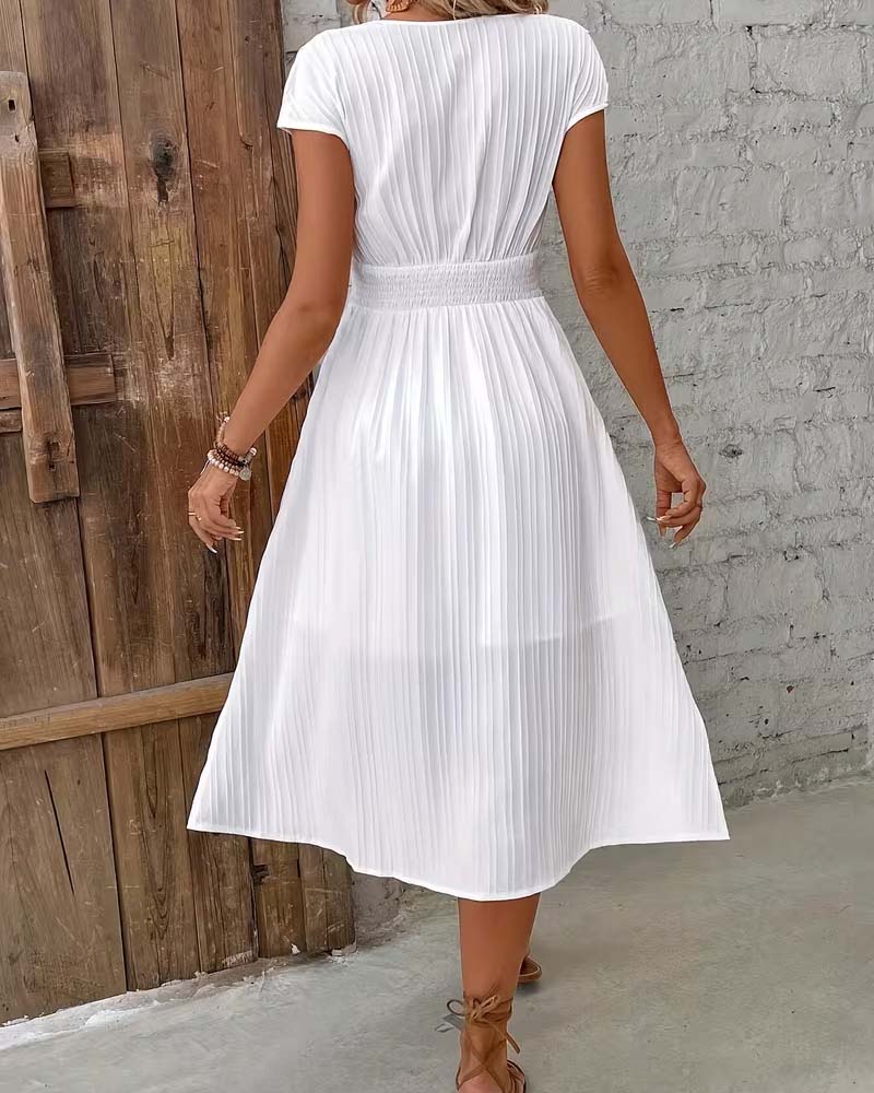 Kleid V-Ausschnitt Knopf Schlitz