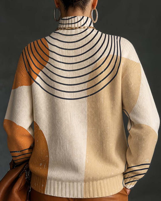 Pullover Geometrische Linie Farbblock Stehkragen