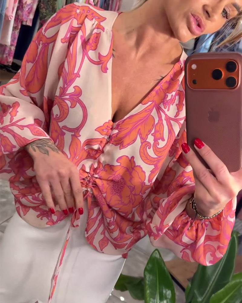 Bluse V-Ausschnitt Binden Elegant