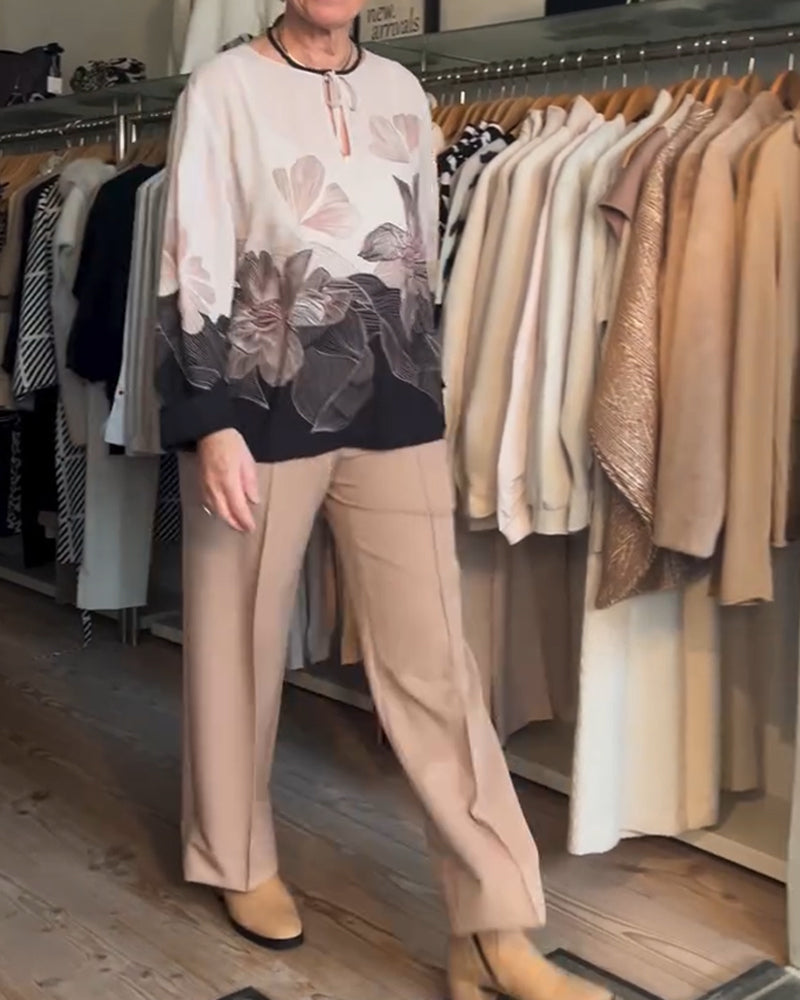 Bluse Binden Langarm Platzierungs Druck