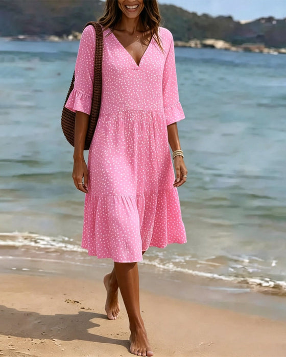 Kleid Kleiner Tupfen Rüsche Ärmel
